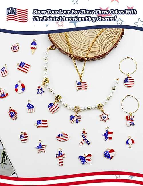 JIALEEY 29PCS Independence Day Charms, Patriotic 4th of July Red White Blue American Flag Charms for Bracelets Necklaces Jewelry Making, 29 Styles - Image 6