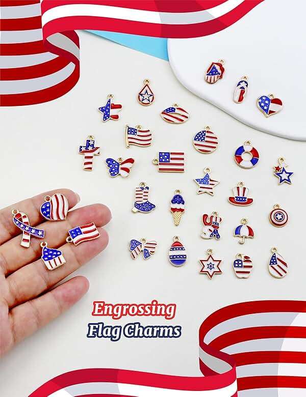 JIALEEY 29PCS Independence Day Charms, Patriotic 4th of July Red White Blue American Flag Charms for Bracelets Necklaces Jewelry Making, 29 Styles - Image 7