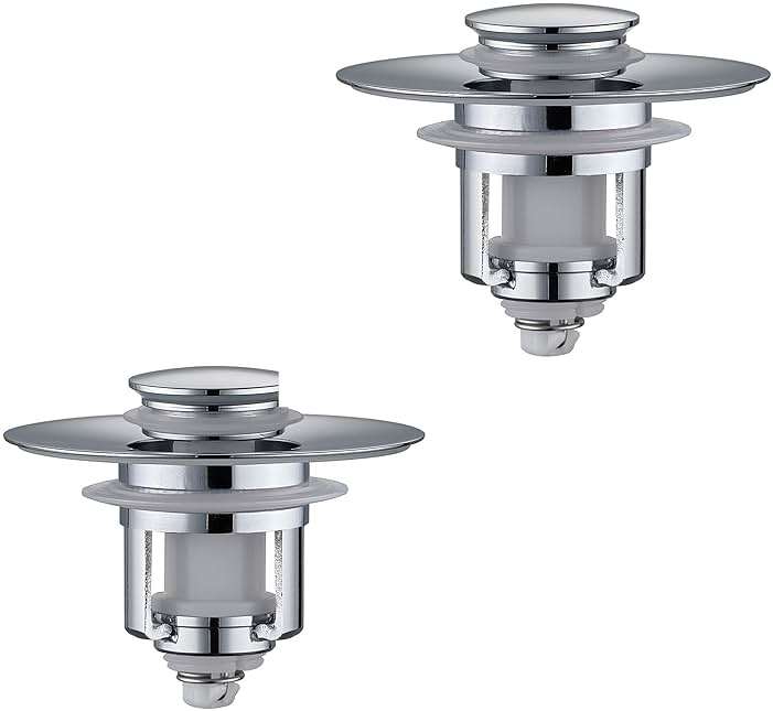 ADKADI Universal 2 in 1Bathroom Sink Stopper, 2 Pack Pop Up Bathroom Sink Drain Strainer for 1.06"-1.65" Basin Drain Holes, Anti Clogging Drain Filter(Chrome Silver) - Image 1