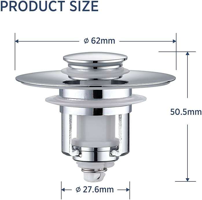 ADKADI Universal 2 in 1Bathroom Sink Stopper, 2 Pack Pop Up Bathroom Sink Drain Strainer for 1.06"-1.65" Basin Drain Holes, Anti Clogging Drain Filter(Chrome Silver) - Image 2