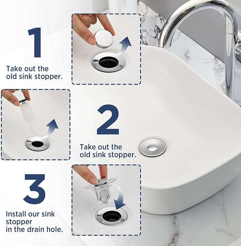 ADKADI Universal 2 in 1Bathroom Sink Stopper, 2 Pack Pop Up Bathroom Sink Drain Strainer for 1.06"-1.65" Basin Drain Holes, Anti Clogging Drain Filter(Chrome Silver) - Image 4
