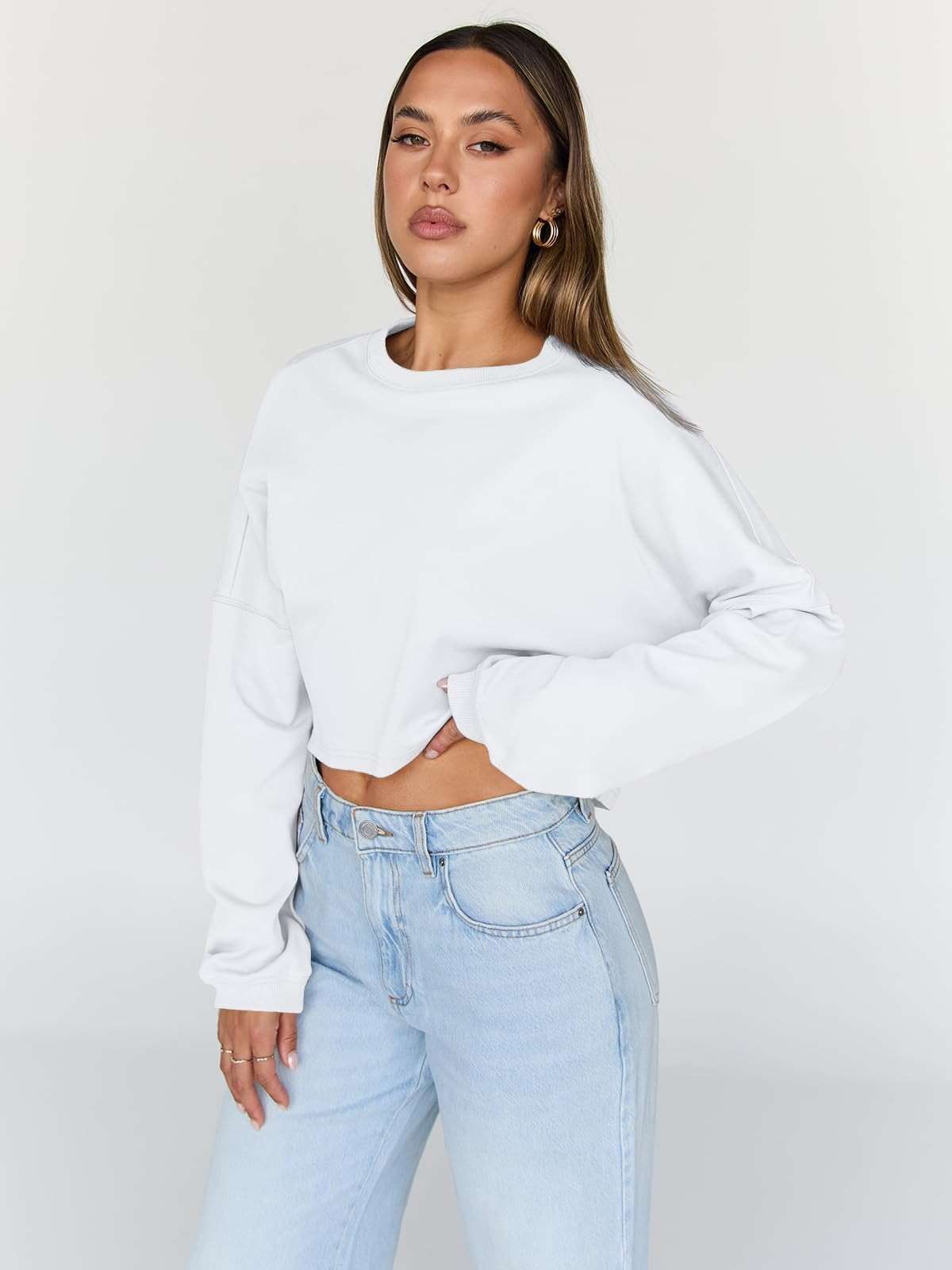 Trendy Queen Cropped Sweatshirts for Women Oversized Crewneck Sweaters Long Sleeve Tops Fall Winter Clothes 2026 - Image 2