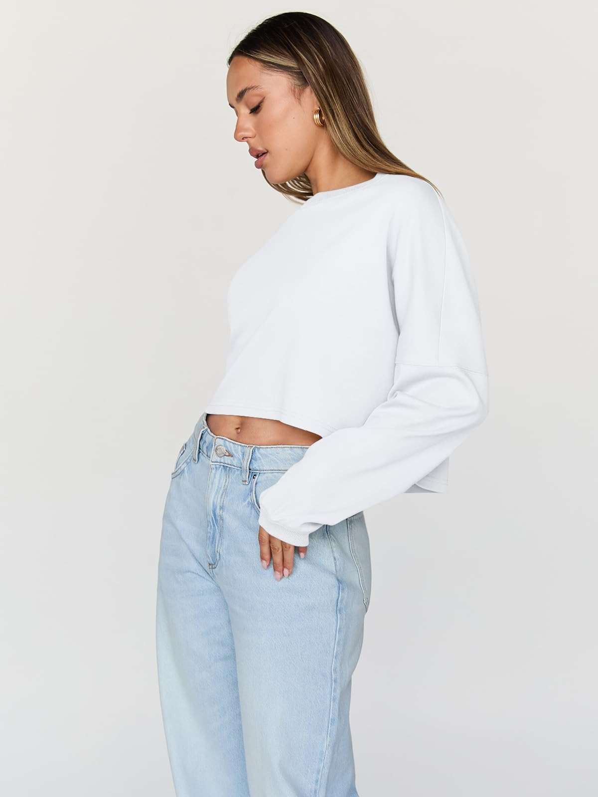 Trendy Queen Cropped Sweatshirts for Women Oversized Crewneck Sweaters Long Sleeve Tops Fall Winter Clothes 2026 - Image 3