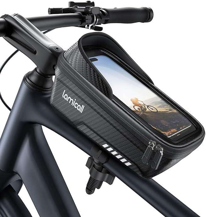 Lamicall Bike Frame Bag Waterproof - [1s Release] [2 in 1] Bike Phone Mount Holder, Bicycle Top Tube Bag, Cycling Pouch with Rain Cover, Bikes Accessories Gifts for Phones Under 7" - Image 1