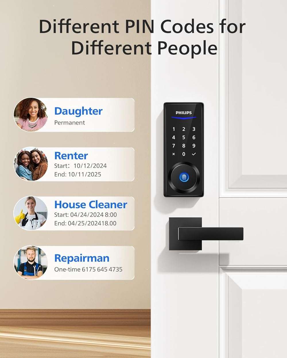Philips Smart Lock with Handles, Keyless Entry Door Lock Set, Keypad Door Lock with 2 Level Handles, Digital Keypad Deadbolt for Front Door, App Fingerprint PIN Code Unlocking, Auto Locking - Image 4