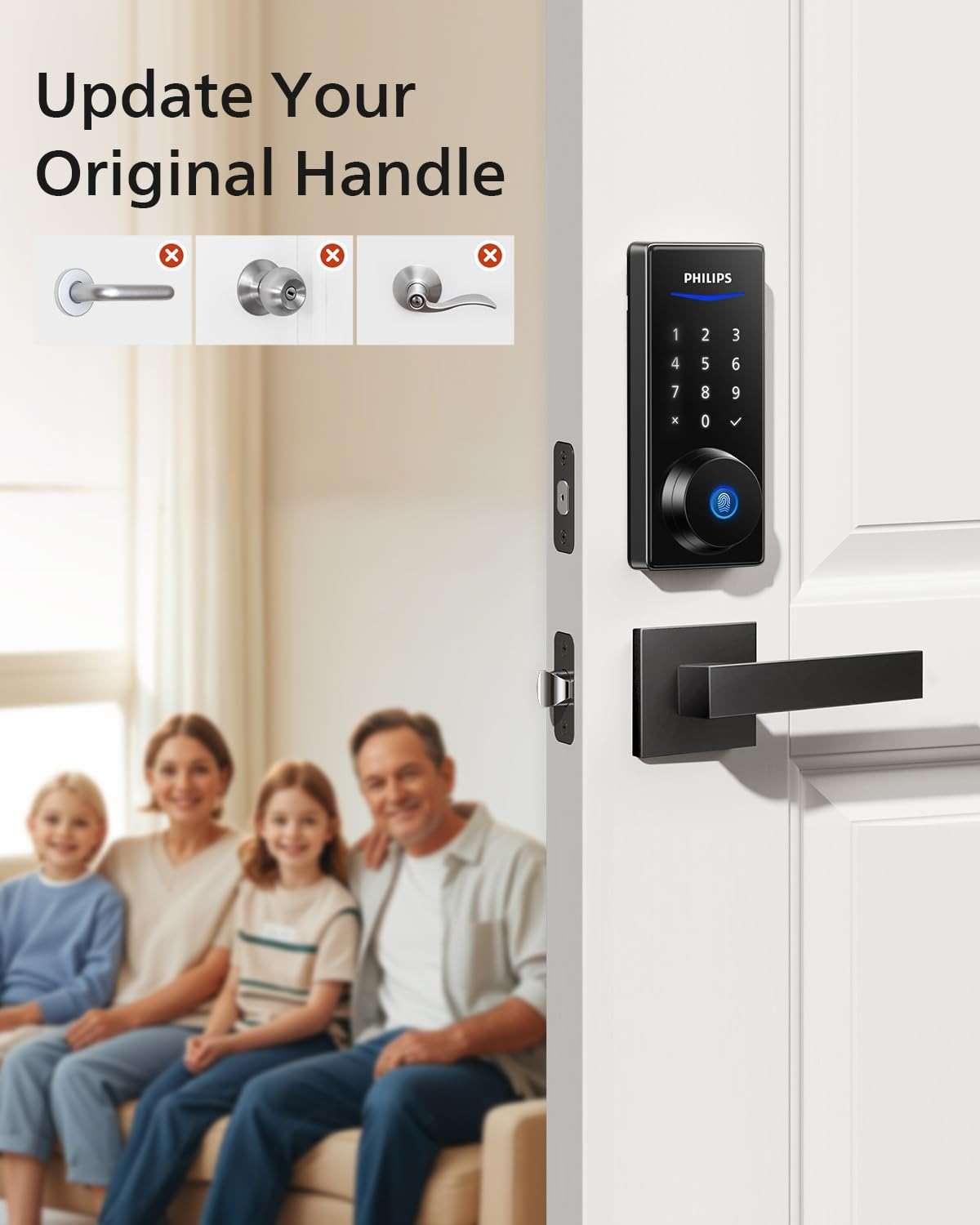 Philips Smart Lock with Handles, Keyless Entry Door Lock Set, Keypad Door Lock with 2 Level Handles, Digital Keypad Deadbolt for Front Door, App Fingerprint PIN Code Unlocking, Auto Locking - Image 9