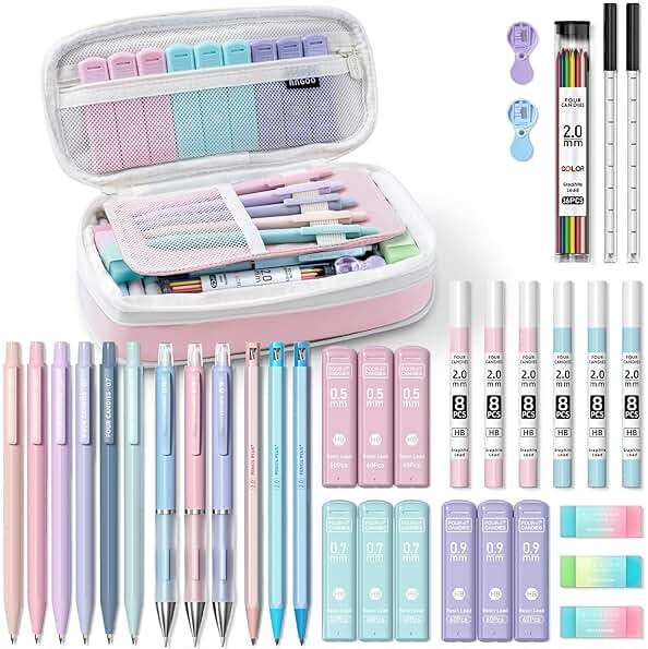 Four Candies 36PCS Aesthetic School Supplies, Mechanical Pencils 0.5mm, 0.7mm, 0.9mm & 2.0mm with 624PCS Lead Refills, Cute Mechanical Pencils for Writing, Drawing & Drafting (Pink) - Image 1