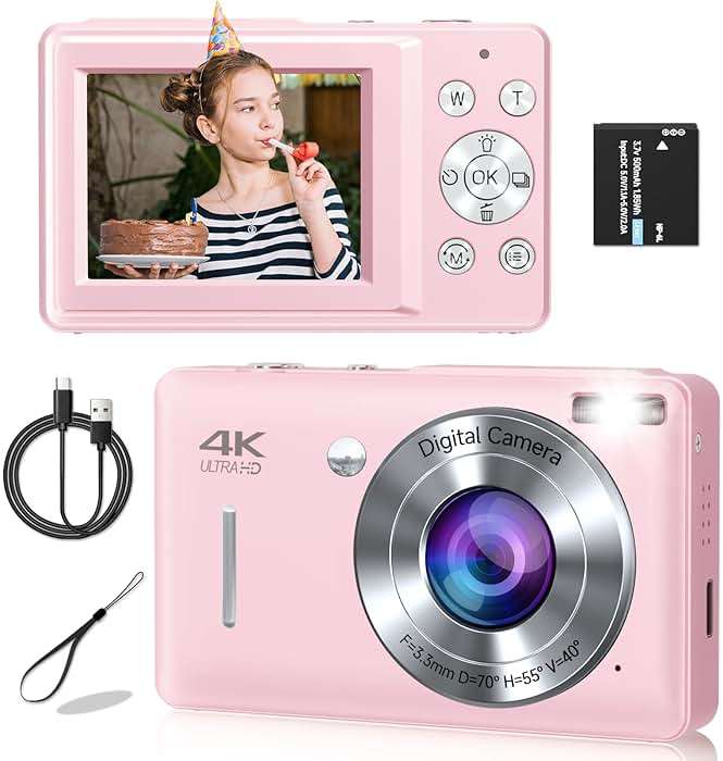 Digital Camera, 44MP Compact Camera, FHD 1080P Point and Shoot Digital Cameras with 16X Zoom, Face Detect, Smile Capture, Anti Shake, for Boys Girls Teens Gifts (Pink) - Image 1
