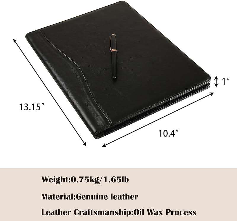 GZRHKJ Genuine Leather Padfolio,Free Engraved Name, Personalized Leather Portfolio, A4 Document Folder Legal Pad Padfolio, Resume Folio for Men & Women - Image 3