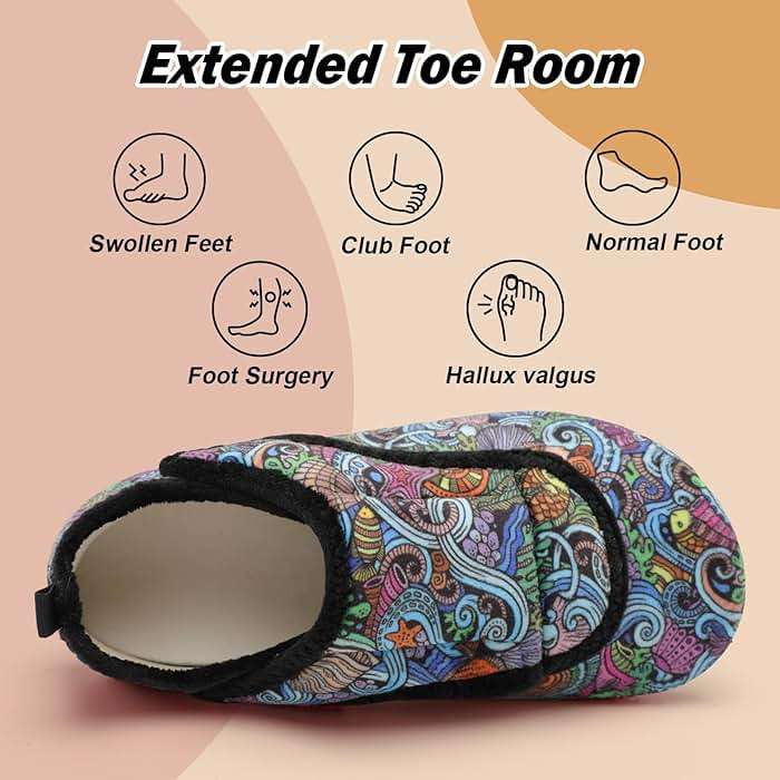 BARERUN Slippers for Women Men Wide House Diabetic Shoes for Women Men Warm Arthritis Edema Swollen Neuropathy Socks Slip on Adjustable Fuzzy Comfy Soft Womens Mens Bedroom Sliipers - Image 3