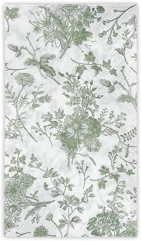 WRAPAHOLIC 25Pcs Green Floral Guest Napkins - Guest Disposable Hand Towels for Bathroom, Bridal and Baby Shower, Tea Party, Garden Party, Birthday Party - 4.3 x 7.9 In - Image 1