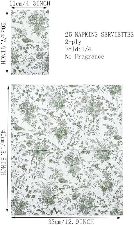 WRAPAHOLIC 25Pcs Green Floral Guest Napkins - Guest Disposable Hand Towels for Bathroom, Bridal and Baby Shower, Tea Party, Garden Party, Birthday Party - 4.3 x 7.9 In - Image 2