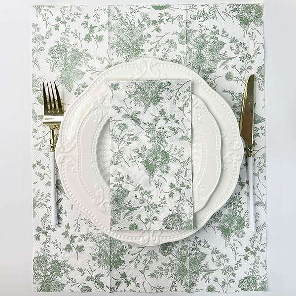 WRAPAHOLIC 25Pcs Green Floral Guest Napkins - Guest Disposable Hand Towels for Bathroom, Bridal and Baby Shower, Tea Party, Garden Party, Birthday Party - 4.3 x 7.9 In - Image 3
