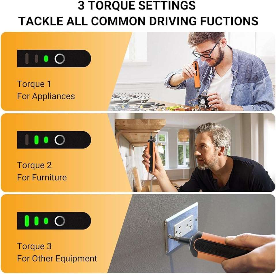 TOOLMAYS Electric Screwdriver, Cordless Screwdriver Kit, 4V 3-Speed Magnetic Bits Precision Screwdriver Set, Rechargeable Power Screwdriver, with Aluminium Box - Image 3