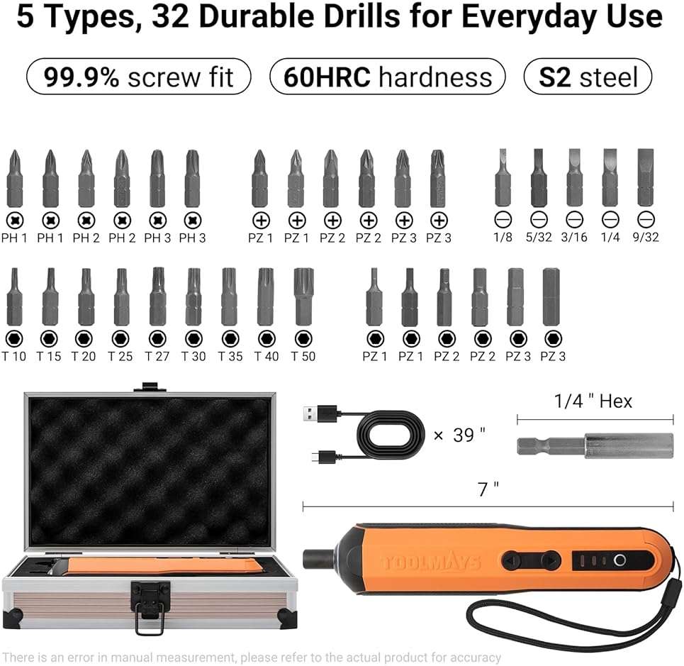 TOOLMAYS Electric Screwdriver, Cordless Screwdriver Kit, 4V 3-Speed Magnetic Bits Precision Screwdriver Set, Rechargeable Power Screwdriver, with Aluminium Box - Image 4