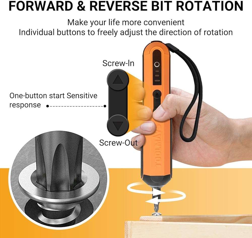 TOOLMAYS Electric Screwdriver, Cordless Screwdriver Kit, 4V 3-Speed Magnetic Bits Precision Screwdriver Set, Rechargeable Power Screwdriver, with Aluminium Box - Image 5