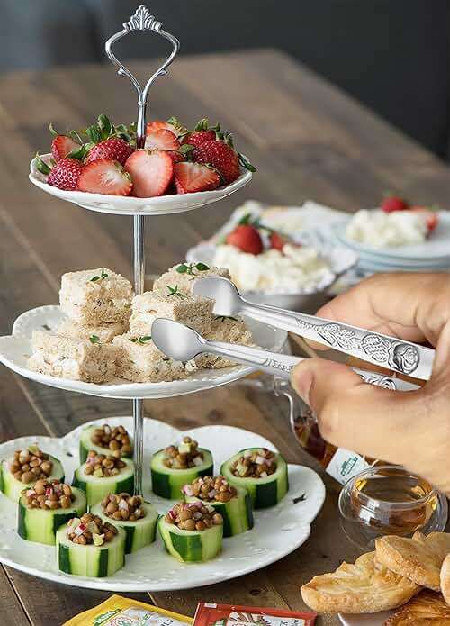 HINMAY 6PCS Mini Serving Tongs 5-Inch Small Sugar Tongs (Silver) | Tiny Stainless Steel Kitchen Tong for Appetizers, Tea Party, Coffee Bar, Desserts - Image 2