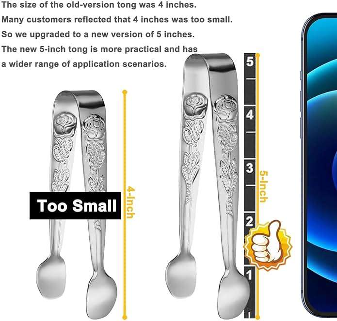 HINMAY 6PCS Mini Serving Tongs 5-Inch Small Sugar Tongs (Silver) | Tiny Stainless Steel Kitchen Tong for Appetizers, Tea Party, Coffee Bar, Desserts - Image 4
