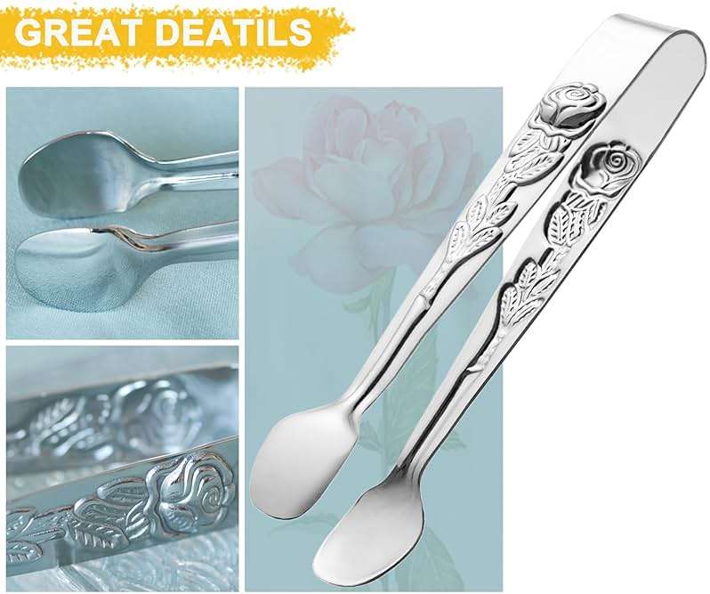 HINMAY 6PCS Mini Serving Tongs 5-Inch Small Sugar Tongs (Silver) | Tiny Stainless Steel Kitchen Tong for Appetizers, Tea Party, Coffee Bar, Desserts - Image 5