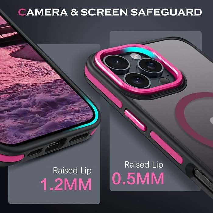 YINLAI Case for iPhone 16 Pro Max, Magnetic Case [Compatible with Magsafe] Supports Wireless Charging Slim Translucent Matte Women Men Shockproof Protective Back Phone Cover 6.9 Inch,Black/Hot Pink - Image 7