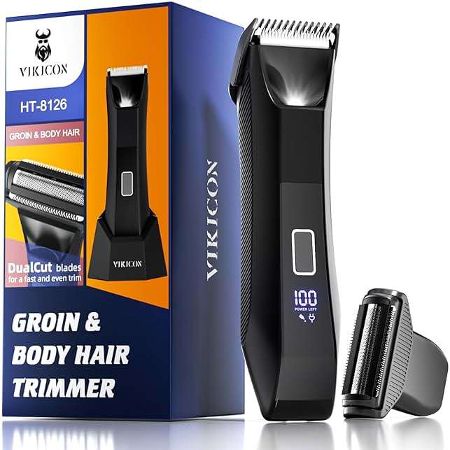 VIKICON 2-in-1 Manscape Trimmer & Shavers for Men: No-Nick Full Body Electric Razor for Pubic, Balls, Back Hair w/Dual-Head Trimmer & Foil Blades - Waterproof Groomer Kit w/Light, Travel Lock & Pouch - Image 1
