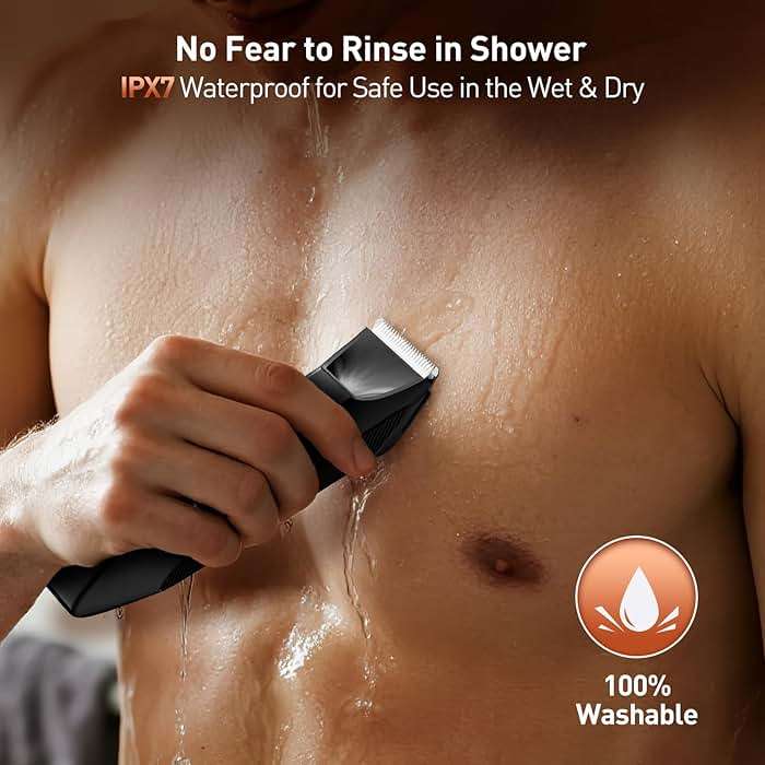VIKICON 2-in-1 Manscape Trimmer & Shavers for Men: No-Nick Full Body Electric Razor for Pubic, Balls, Back Hair w/Dual-Head Trimmer & Foil Blades - Waterproof Groomer Kit w/Light, Travel Lock & Pouch - Image 4