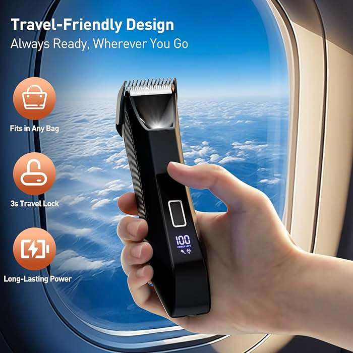 VIKICON 2-in-1 Manscape Trimmer & Shavers for Men: No-Nick Full Body Electric Razor for Pubic, Balls, Back Hair w/Dual-Head Trimmer & Foil Blades - Waterproof Groomer Kit w/Light, Travel Lock & Pouch - Image 5