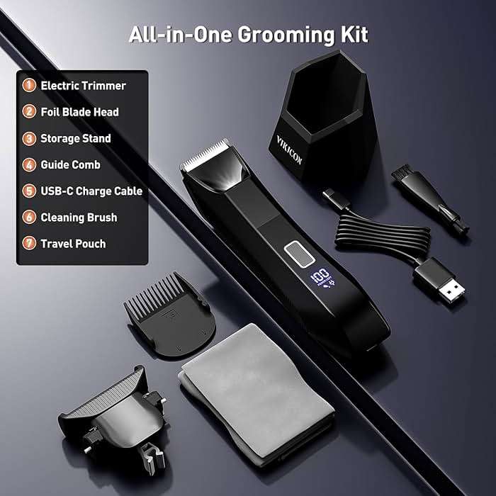 VIKICON 2-in-1 Manscape Trimmer & Shavers for Men: No-Nick Full Body Electric Razor for Pubic, Balls, Back Hair w/Dual-Head Trimmer & Foil Blades - Waterproof Groomer Kit w/Light, Travel Lock & Pouch - Image 8