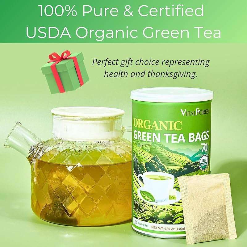 Organic Green Tea Bags| 70 Count VitalForest Unbleached ECO-Conscious Chinese Green Tea Packets| Te Verde Organico Natural Premium Real China Herbal Tea - Image 4