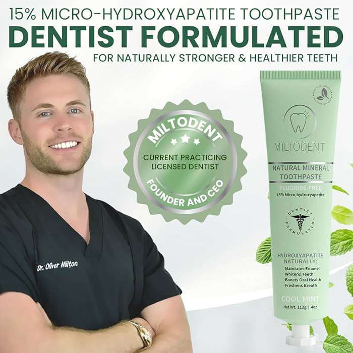 Hydroxyapatite Toothpaste – MILTODENT 15% Micro-Hydroxyapatite Premium Toothpaste Fluoride-Free, Foam-Free, Natural Mineralizing | Safe Alternative to Nano-Hydroxyapatite | SLS-Free & Paraben-free 4oz - Image 2