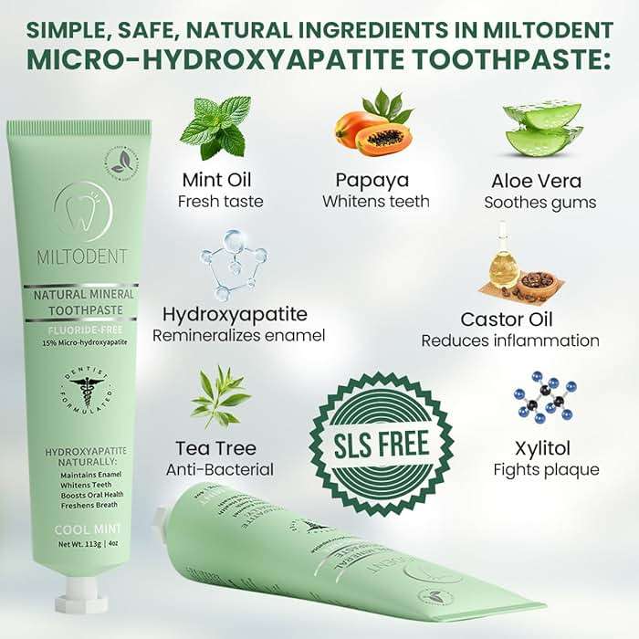Hydroxyapatite Toothpaste – MILTODENT 15% Micro-Hydroxyapatite Premium Toothpaste Fluoride-Free, Foam-Free, Natural Mineralizing | Safe Alternative to Nano-Hydroxyapatite | SLS-Free & Paraben-free 4oz - Image 4