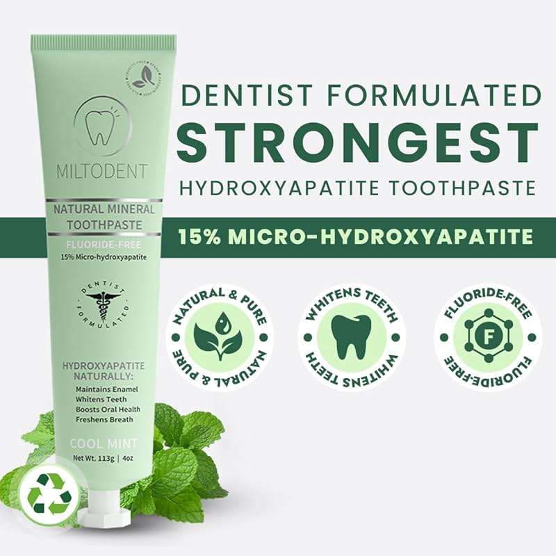 Hydroxyapatite Toothpaste – MILTODENT 15% Micro-Hydroxyapatite Premium Toothpaste Fluoride-Free, Foam-Free, Natural Mineralizing | Safe Alternative to Nano-Hydroxyapatite | SLS-Free & Paraben-free 4oz - Image 5