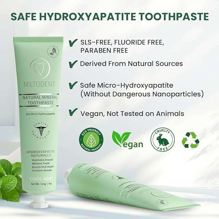 Hydroxyapatite Toothpaste – MILTODENT 15% Micro-Hydroxyapatite Premium Toothpaste Fluoride-Free, Foam-Free, Natural Mineralizing | Safe Alternative to Nano-Hydroxyapatite | SLS-Free & Paraben-free 4oz - Image 7