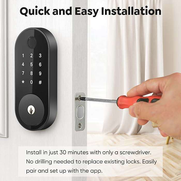 Fingerprint Smart Deadbolt with Keypad – Keyless Entry Lock for Home, Apartment, Office, Airbnb, Rental, Kids & Seniors, App & Code Access, Auto-Lock, Easy DIY Install, Compatible with Alexa & Google - Image 8