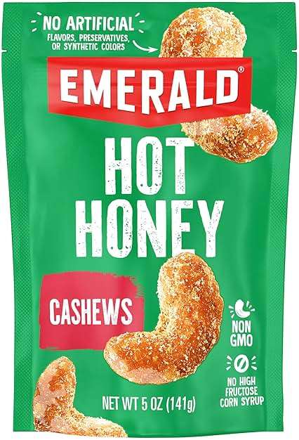 Emerald Nuts Hot Honey Cashews (1-Pack) | 5oz Resealable Bag | Kosher Dairy Certified, Non-GMO, Contains No Artificial Preservatives, Flavors or Synthetic Colors - Image 1