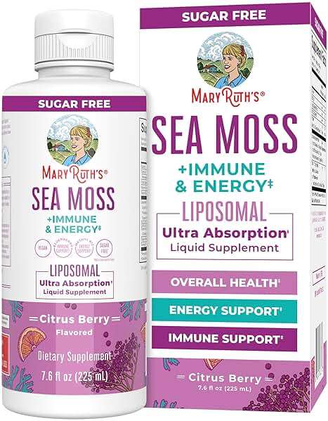 MARYRUTH'S Sea Moss + Immune & Energy Liposomal 140mg Irish Sea Moss | Vitamin B12 | Vitamin E | Elderberry | Rose Hip Oil | Orange Oil | Immune Support Supplement | Vegan | Sugar Free | 7.6 oz - Image 1