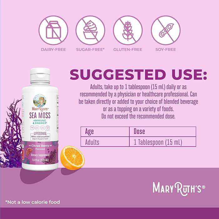 MARYRUTH'S Sea Moss + Immune & Energy Liposomal 140mg Irish Sea Moss | Vitamin B12 | Vitamin E | Elderberry | Rose Hip Oil | Orange Oil | Immune Support Supplement | Vegan | Sugar Free | 7.6 oz - Image 3