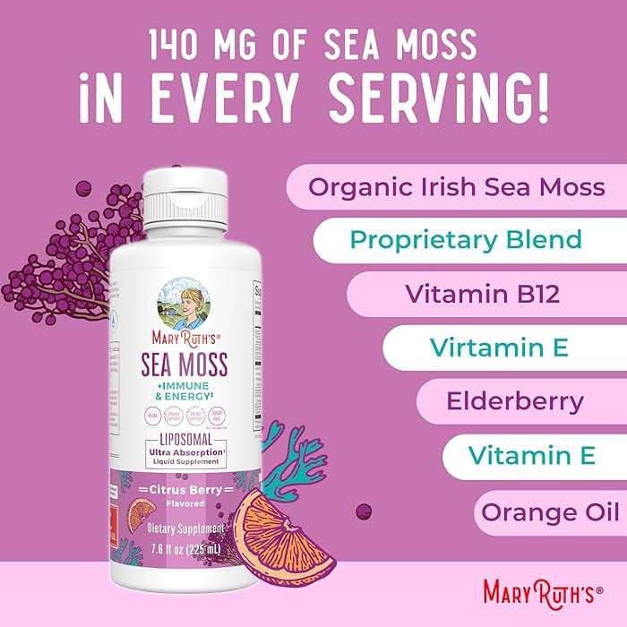 MARYRUTH'S Sea Moss + Immune & Energy Liposomal 140mg Irish Sea Moss | Vitamin B12 | Vitamin E | Elderberry | Rose Hip Oil | Orange Oil | Immune Support Supplement | Vegan | Sugar Free | 7.6 oz - Image 7