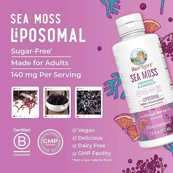 MARYRUTH'S Sea Moss + Immune & Energy Liposomal 140mg Irish Sea Moss | Vitamin B12 | Vitamin E | Elderberry | Rose Hip Oil | Orange Oil | Immune Support Supplement | Vegan | Sugar Free | 7.6 oz - Image 8