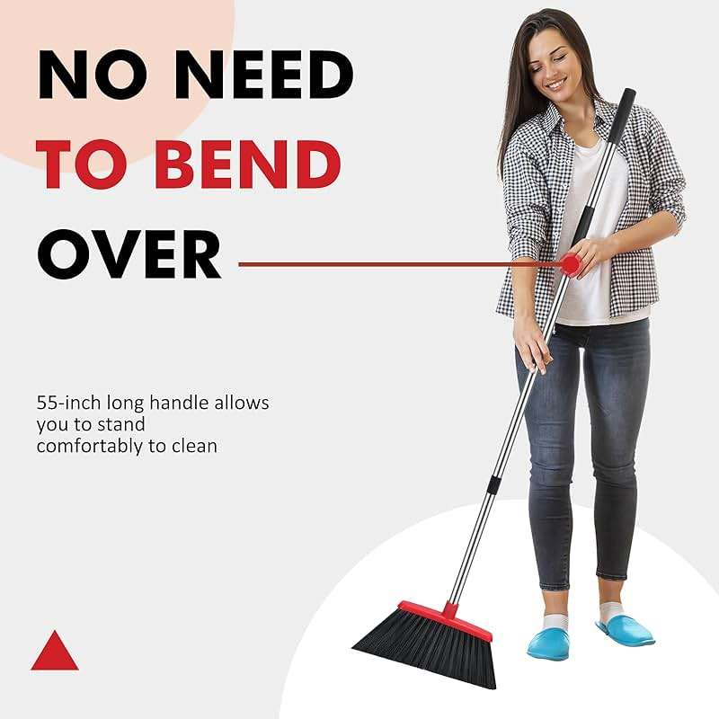 Heavy Duty Broom, 55 Inch Long Handle Outdoor Large Angle Brooms, Commercial Broom for Sweeping Indoor, for Home Garage Kitchen Office Courtyard Lobby Patio Lawn Concrete - Image 3
