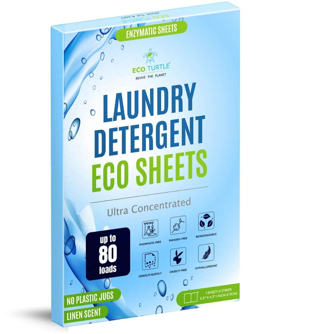 Eco-Friendly 80 Loads Ultra Concentrated Laundry Detergent Sheets Travel Friendly Stain-Fighting Enzymes & Plant Powered, Washer Sheets, Space Saving, for Hot/Cold Cycles, Tackles Tough Stains & Odors - Image 1
