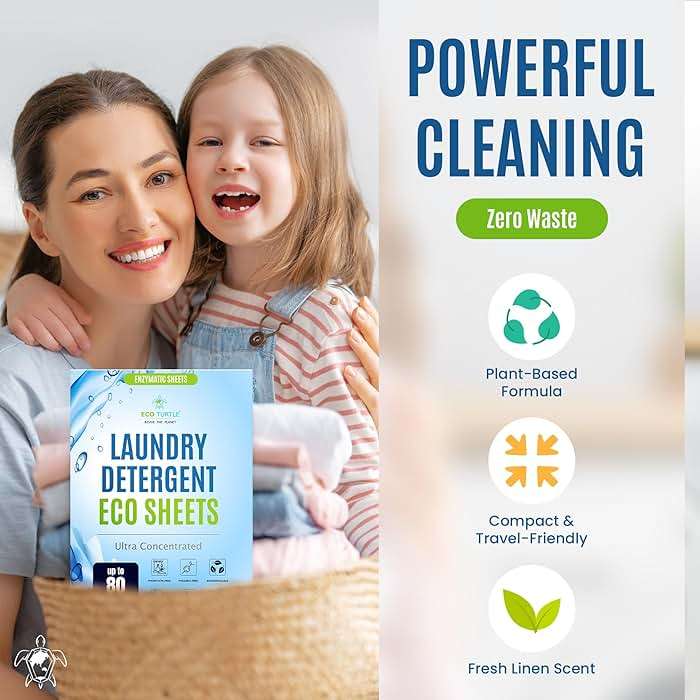 Eco-Friendly 80 Loads Ultra Concentrated Laundry Detergent Sheets Travel Friendly Stain-Fighting Enzymes & Plant Powered, Washer Sheets, Space Saving, for Hot/Cold Cycles, Tackles Tough Stains & Odors - Image 3