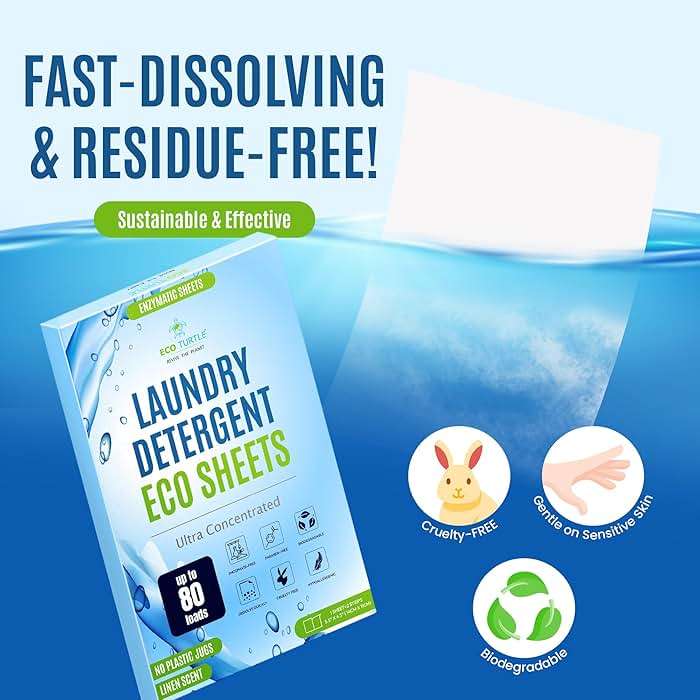 Eco-Friendly 80 Loads Ultra Concentrated Laundry Detergent Sheets Travel Friendly Stain-Fighting Enzymes & Plant Powered, Washer Sheets, Space Saving, for Hot/Cold Cycles, Tackles Tough Stains & Odors - Image 4