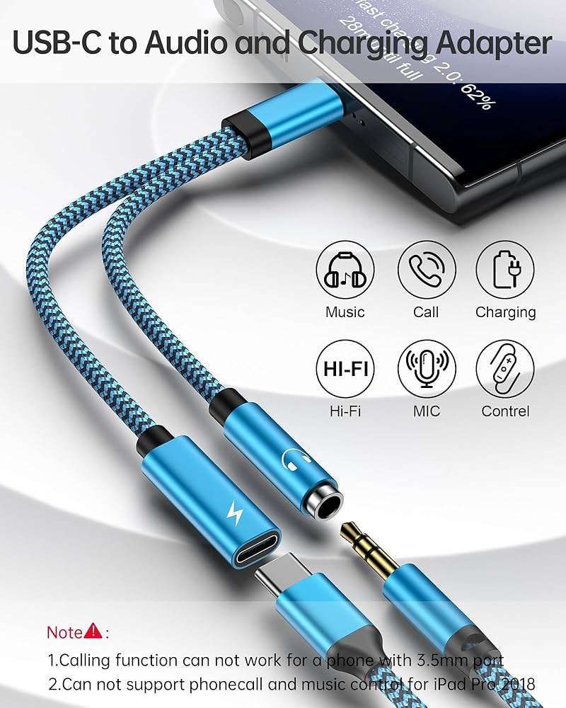2-Pack 2-in-1 USB-C to 3.5mm Aux Adapter, Android Dongle C to C Fast Charging for Apple iPhone 17e 17 16 Samsung Galaxy Headphone Jack Adapter 60W Auxiliar Audio Cord Adoptor Male to Female Converter - Image 2