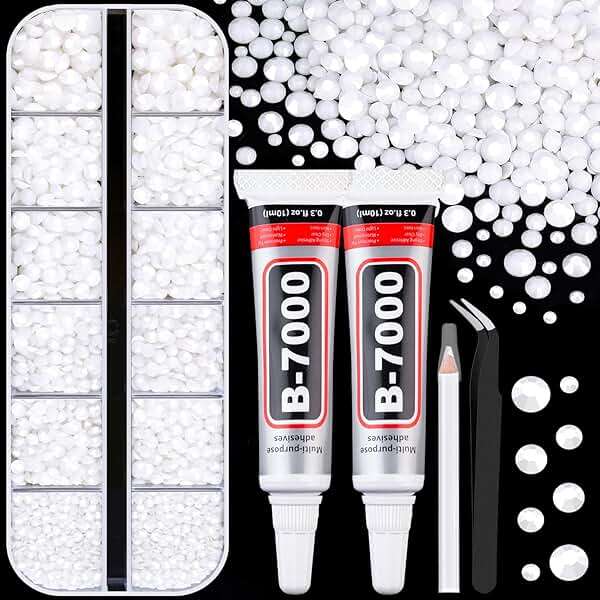 6100Pcs Resin Rhinestones for Crafting with 2Pcs 10ml B7000 Jewelry Glue, 1 Box Flatback Crystals Diamond (White) for Bedazzling Crafts DIY Nail Art Non Hotfix Gems for Clothing Shoes - Image 1