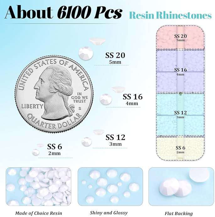 6100Pcs Resin Rhinestones for Crafting with 2Pcs 10ml B7000 Jewelry Glue, 1 Box Flatback Crystals Diamond (White) for Bedazzling Crafts DIY Nail Art Non Hotfix Gems for Clothing Shoes - Image 2