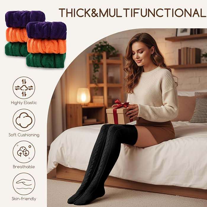 Buauty Women's Cable Knitted Boot Socks Extra Long Thigh High Winter Stockings Over Knee Leg Warmers - Image 5