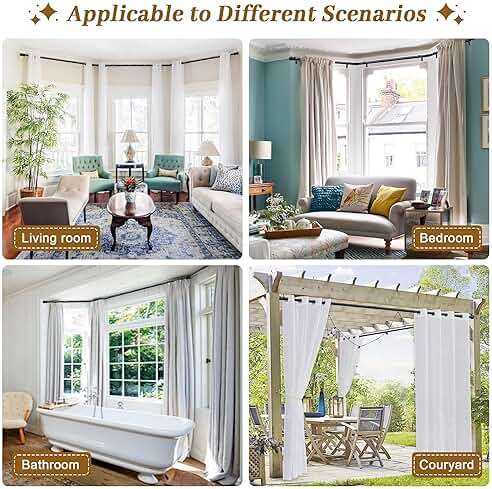Bay Window Curtain Rods, U shaped Adjustable Curved Curtain Rods for Windows 59 to 184 Inches, Black 1 inch Renter Friendly Heavy Duty Curtain Rods with Brackets for Bedroom, Living Room Curtains - Image 7
