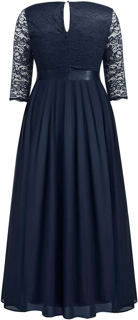 Pinup Fashion Wedding Dresses for Bride Plus Size - Formal Evening Gown Wrap Neck Lace Chiffon Long Dress - Image 3