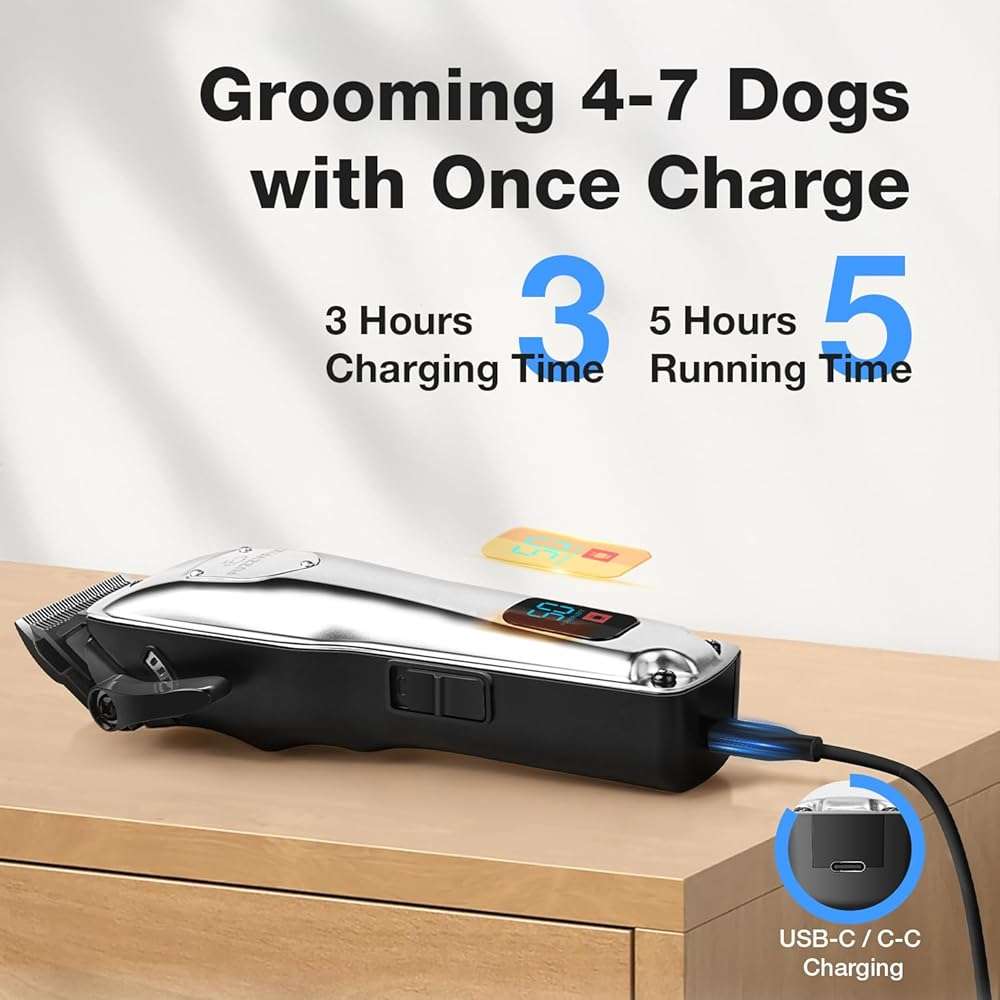 FuzzyFix Dog Clippers for Grooming for Thick Heavy Coats, Professional Low Noise Cordless Dog Grooming Clippers Supplies Kit Rechargeable Pet Hair Trimmer with Stainless Steel Blade for Dogs Cats Pet - Image 3